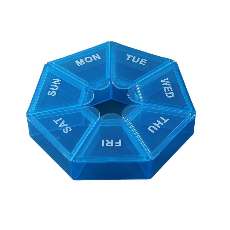 Portable one week seven compartment color transparent pill storage box seven day pill box