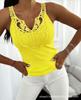 T-shirt casual a tinta unita con scollo a V, versione regolare, popolare in estate in Europa e America, con pizzo