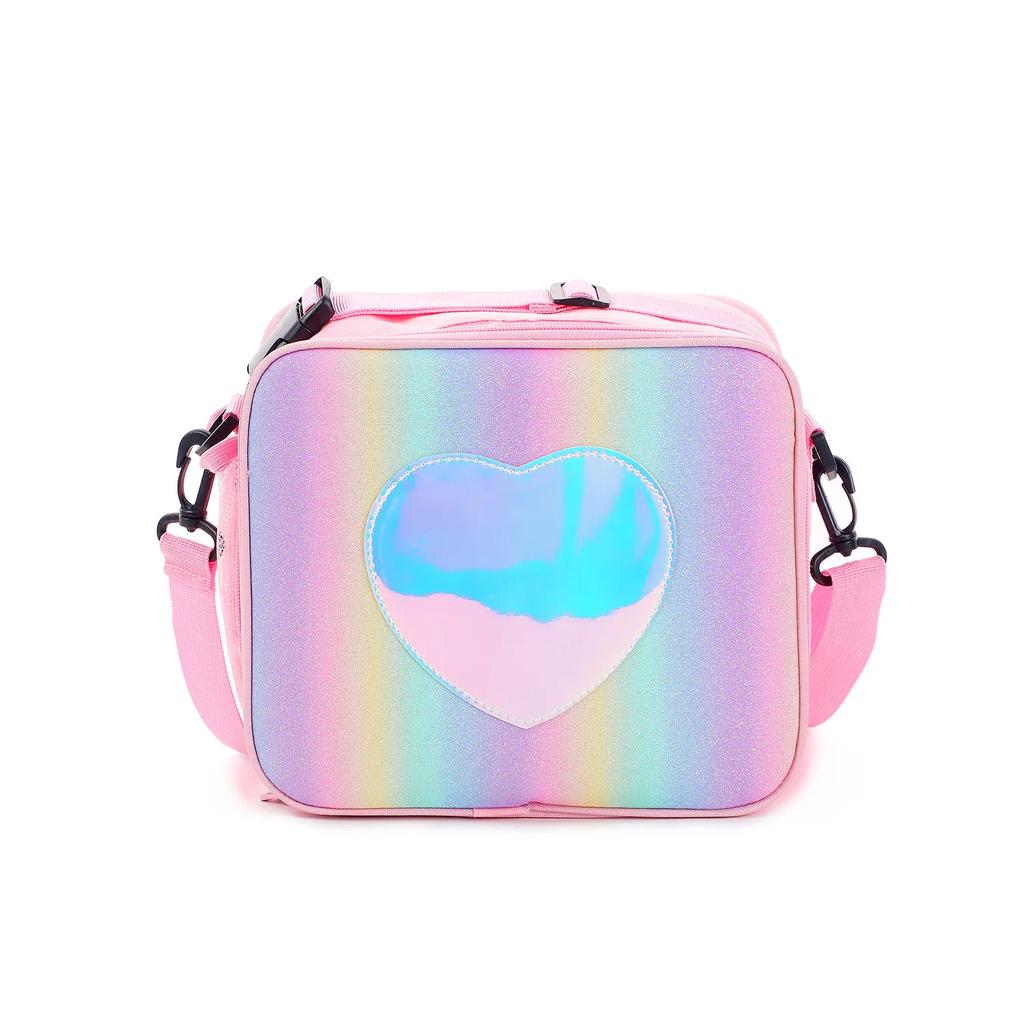 Children Cute Pink Heart Laser Lunch Bag Large Capacity Insulated Student School Office Bento Bag Portable Picnic Food Backpack