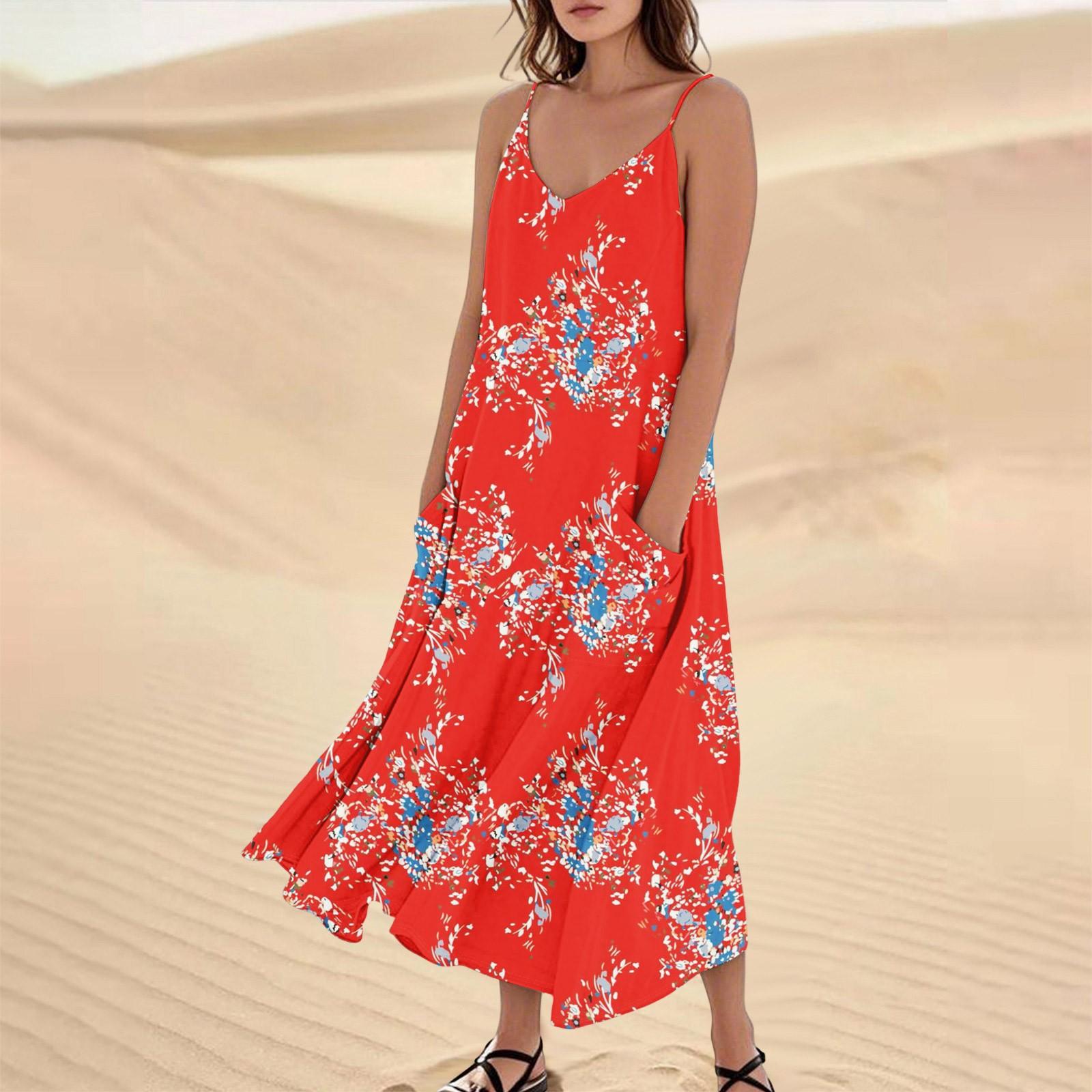 

Жіночі літні повсякденні вільні довгі пляжні сукні для відпустки S червоний