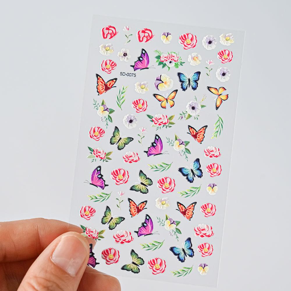Color Relief Butterfly Nail Art Sticker 5D Three-Dimensional Butterfly Flower Adhesive Nail Decorative Relief Sticker
