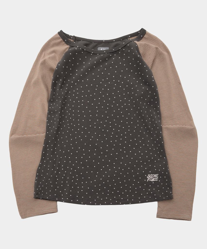 SOME PLACE Star Stripe Mix Embroidered Raglan Long Sleeve Boat Neck T-Shirt _ 2 Colors