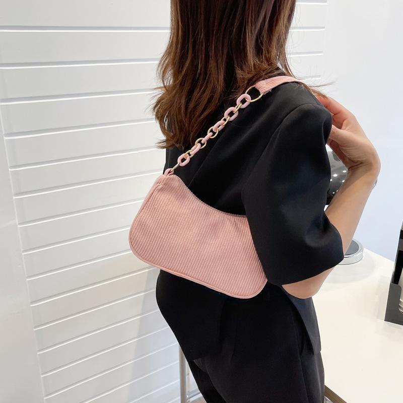 Minimalist Corduroy Crossbody Bag for Women, Single Strap Shoulder Tote, Zipper Closure Mini Square Handbag, Soft Casual Daily Purse