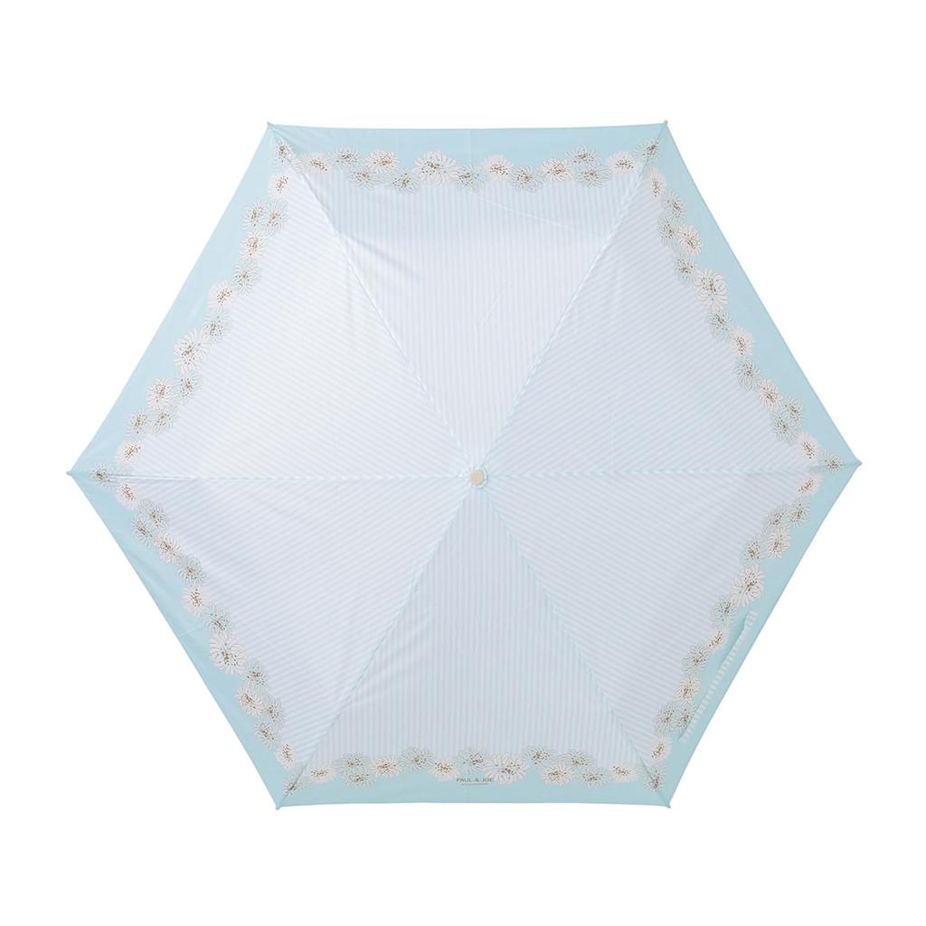 PAUL JOE ACCESSOIRES Umbrella Lightweight Slim Folding Umbrella UV Protection 55cm Striped Chrysanthemum 11116 Pale Sky & (Paul & Joe)