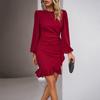 Women Bubble Sleeve Dress Solid Color Fishtail Party Dresses
