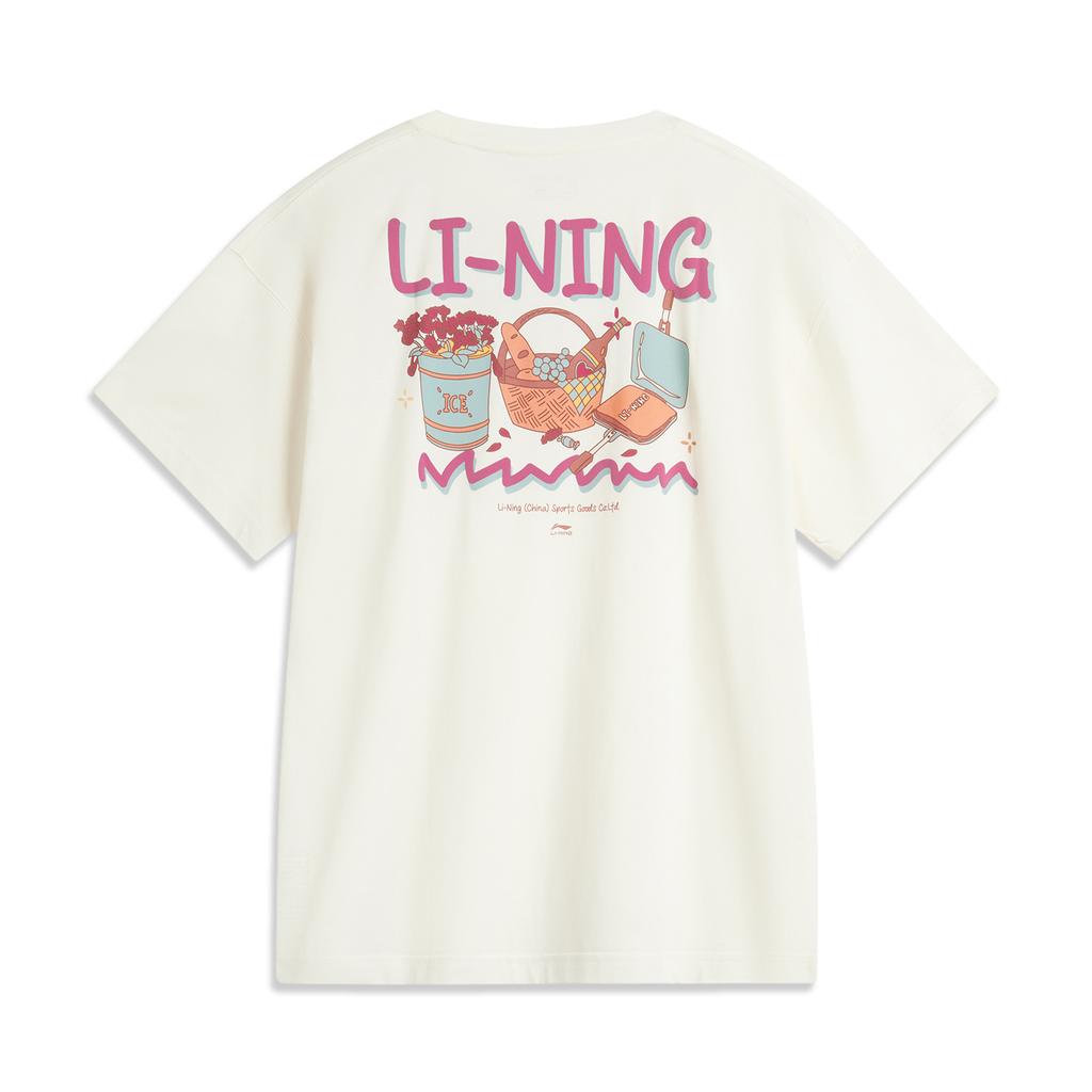 Li Ning Comfortable Simple Versatile Letter Print Round Neck Loose Fashion Short Sleeve T-Shirt Women Tops Off-White AHSU646-1