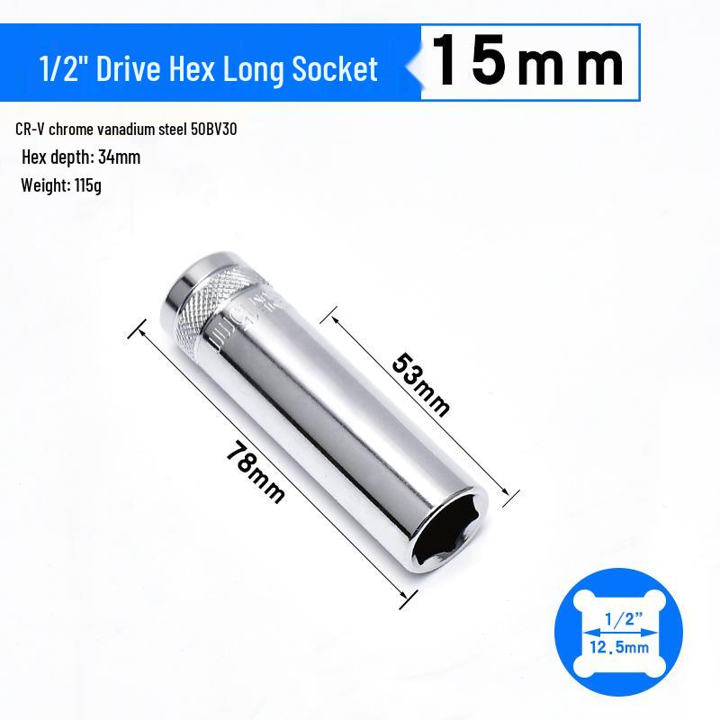 Dafei Hexagonal Extended Socket Head Set 8-32mm, 1/2" Ratchet Wrench Socket, Hollow Type.