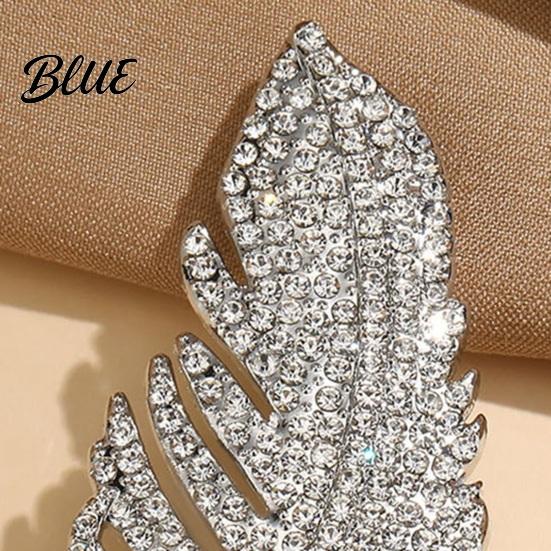 Oxidation-proof Brooch Feather Design Pin for Women Rhinestones Inlaid Sweater