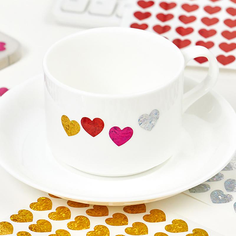 10 Sheets Laser Small Heart Stickers Glitter Shiny Red Gold Silver Valentine Stickers Diy Journal Diary Decoration Stickers