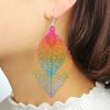 1 Pair Dangle Earrings Vintage Boho Long Fringe Hollow Out Colorful Decorative Birthday Gift Women Double Layer Leaf Pendant Hook Earrings Jewelry