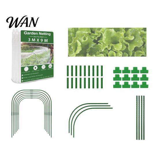 Rust-resistant Garden Hoops Netting Kit for Raised Beds, Fine Mesh Row Cover, Grow Tunnel Steel Core with Clips, Insect Barrier Greenhouse Vegetable
