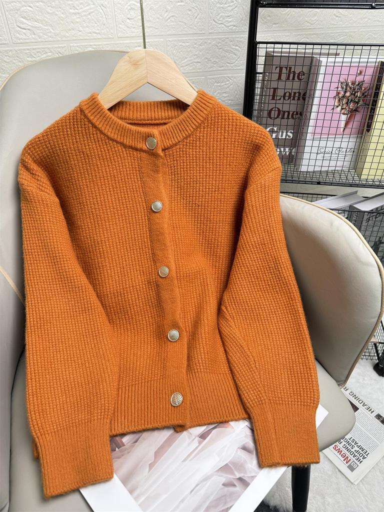 Beige Short Knit Cardigan with Gold Buttons