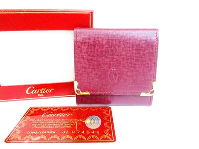 Porta-moedas Autêntico Cartier Must de Cartier em Couro Bordeaux #6645 Caixa Aberta