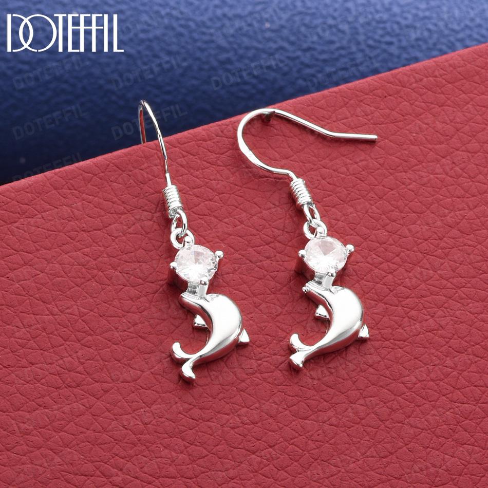 925 Sterling Silver Jewelry AAA Zircon Fish Pierced Earrings Fashion Gift 4.00*1.20cm