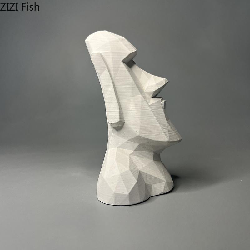 Moai Stone Statue Figure Plaster Statue Table Decoration Ornaments Creative Abstract Artwork Moai Sculpture Room Aesthetic Decor