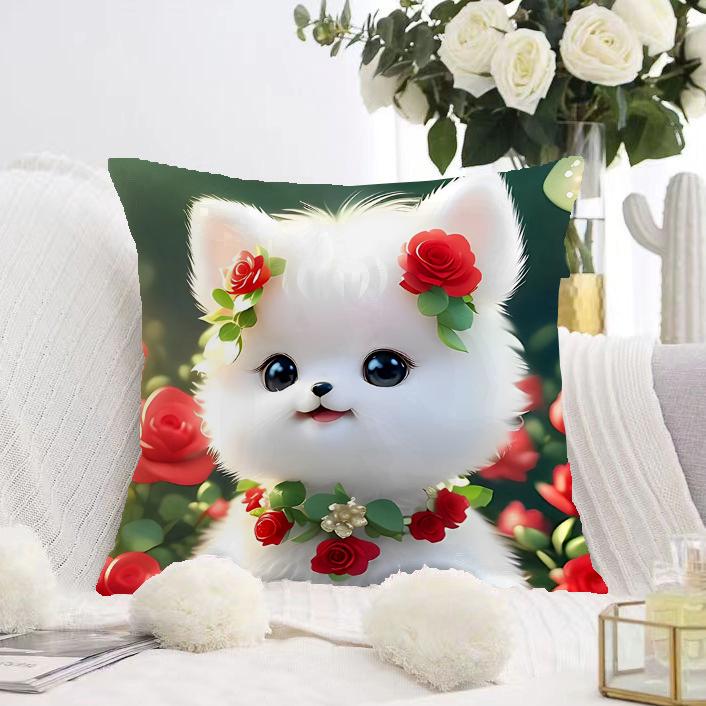 White Cat and Dog Pillowcase Dormitory Decoration Office Living Room Sofa Home Pillowcase
