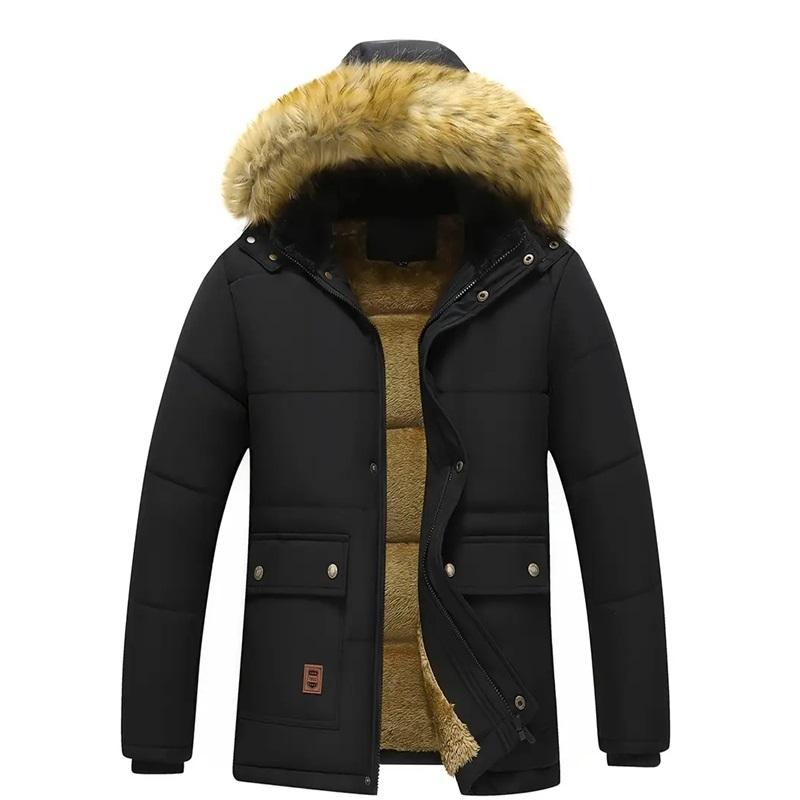 Men's Winter Warm Hooded Jacket With Detachable Hood - Thick Fleece Lining, Windproof Outdoor Activity Jacket