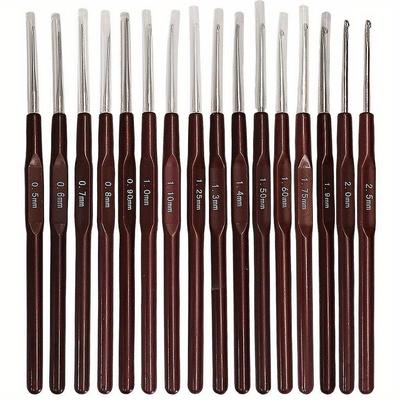 Conjunto de Agulhas de Crochê com 16 Peças - Cabos de Pegada Confortável, Tamanhos de 0,5 mm a 2,5 mm - para Rendas e Artesanato com Fios Finos - Ideal para Entusiastas e Iniciantes em Tricô