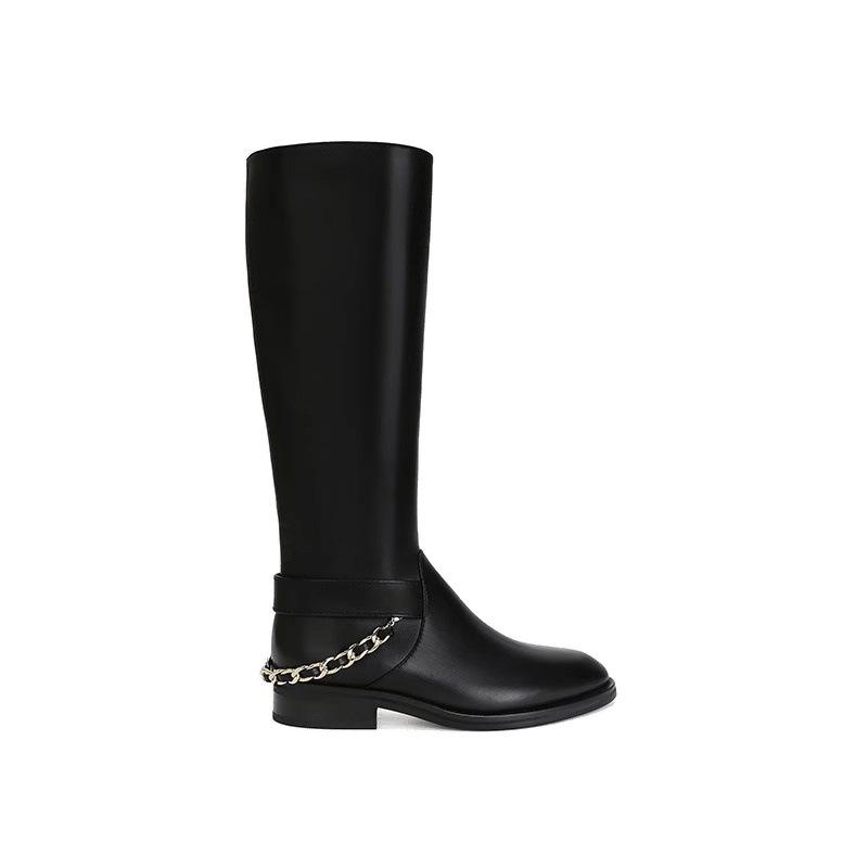 Chain Leather Coarse Heel High Boots Boots Women's Knight Boots Winter