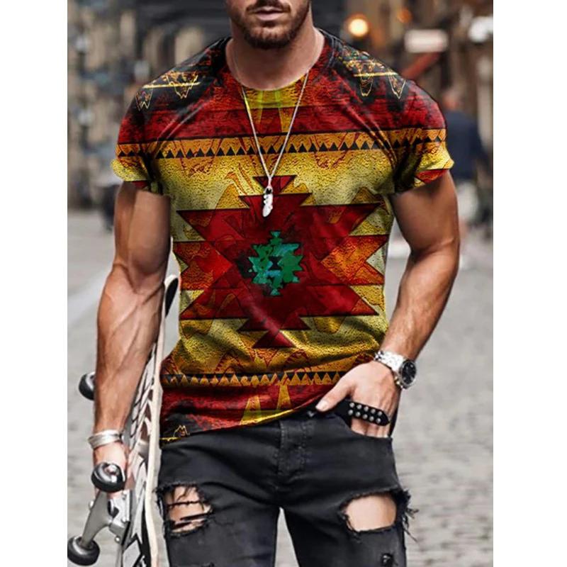 Summer New Men  3D Printed Fashion Street Homestay Retro Short sleeved Round Neck