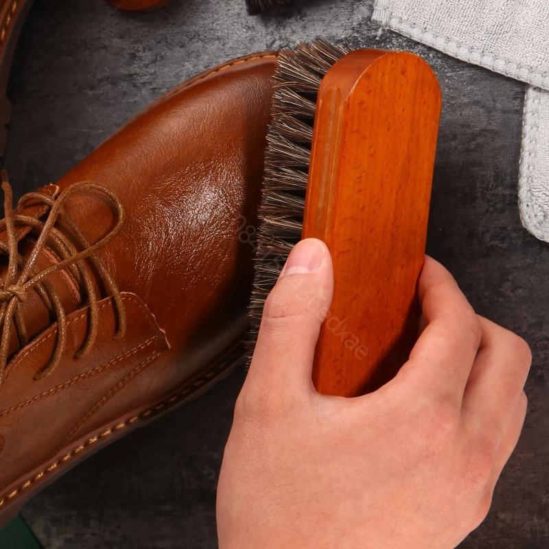 Long Handled Horsehair Shoe Brush Soft Bristles Polishing Brush for Shoes Boots Car Seats Sofa Cleaning Shoe Care Accessories