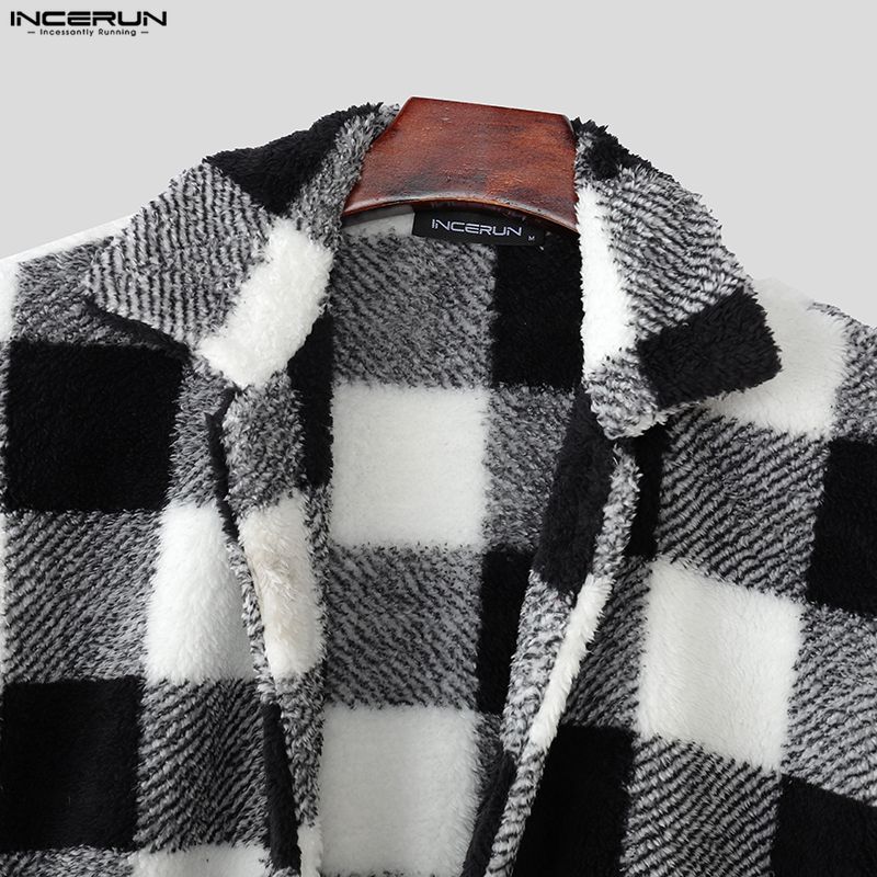 INCERUN Men Sleeveless Plaid Check Furry Casual Loose Cropped Waistcoat Vest