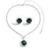 Emerald Full Diamond Square Set Necklace Earrings Jewelry Two-Piece Set