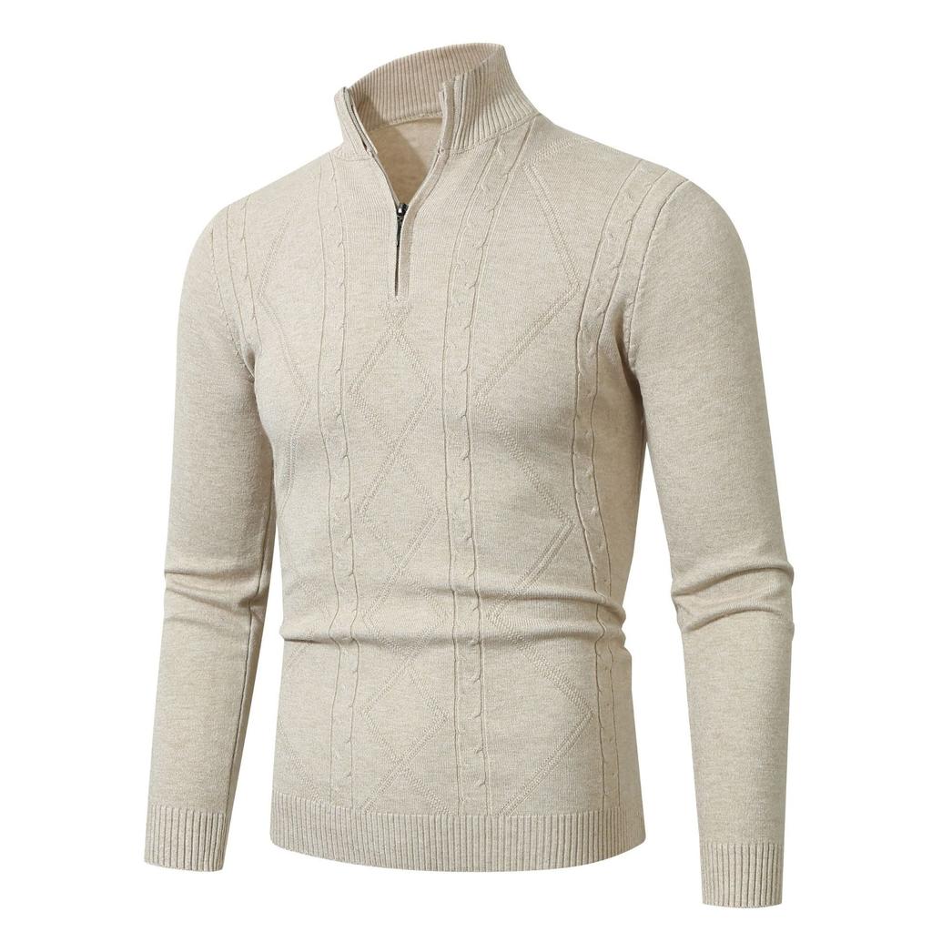 Autumn and Winter New Korean Jacquard Half-open Zipper Stand Collar Men's Sweater Pullover