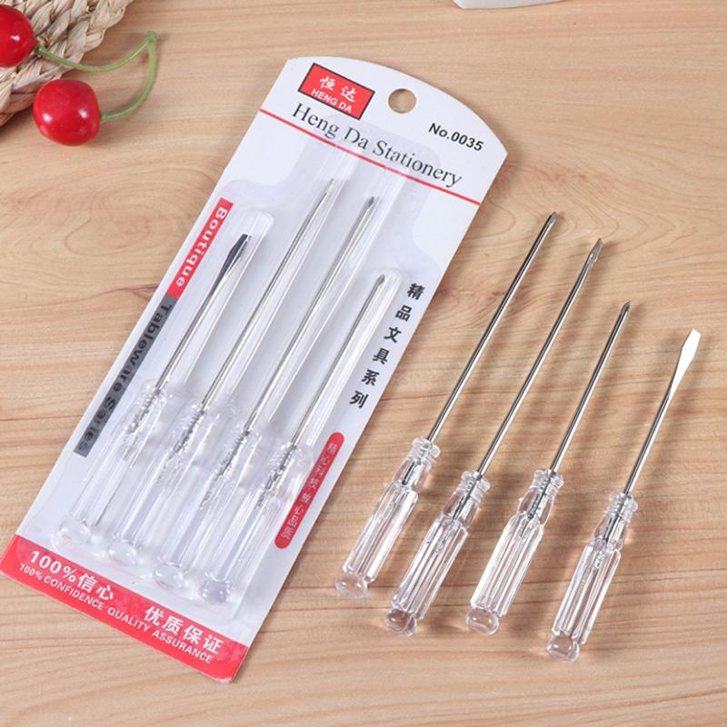 Slotted Cross Hand Screwdriver Set 4Pcs Transparent Blue Handle Manual Repair Tools for Home Garage Workshop