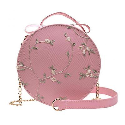 Bolsa Feminina de Moda Renda Fresca Bolsa Transversal Cor Sólida Bolsa Pequena Redonda-MXBC