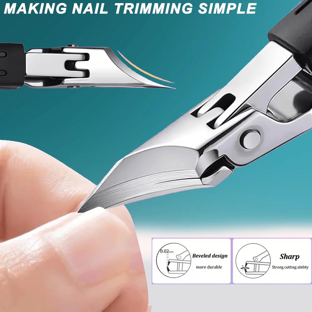1Pc Ultra Sharp Angled Stainless Steel Nail Clipper 25° Blade Wide Jaw Anti-Splash For Ingrown Toenail Manicure Pedicure Tools