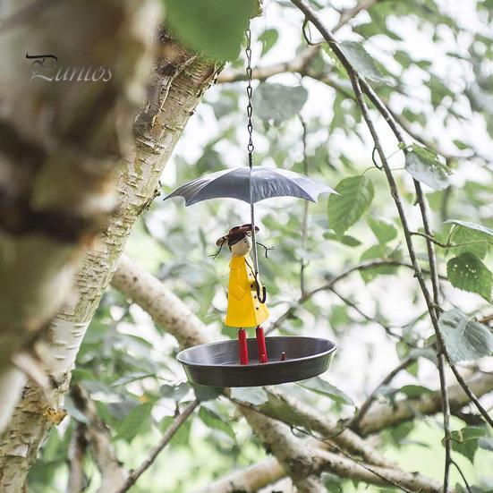 Hanging Bird Feeder Set with Metal Chain Umbrella Girl Design Light Metal Bird Feeders Easy Cleaning Feeder with Brush for Outdoor Garden Decoration