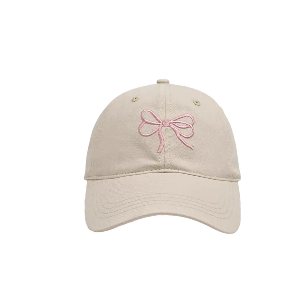 Korean Bow Embroidered Baseball Cap for Women In Spring and Summer Sweet and Cute Soft Top Sun Protection Baseball Cap Showing Small Face