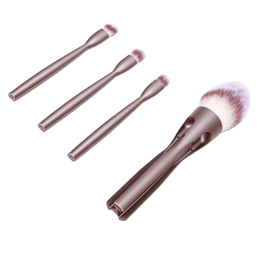 4 in 1 Makeup Brushes Skin Friendly Compact Non Slip Magnet Portable Makeup Brush Set for Travel Champagne