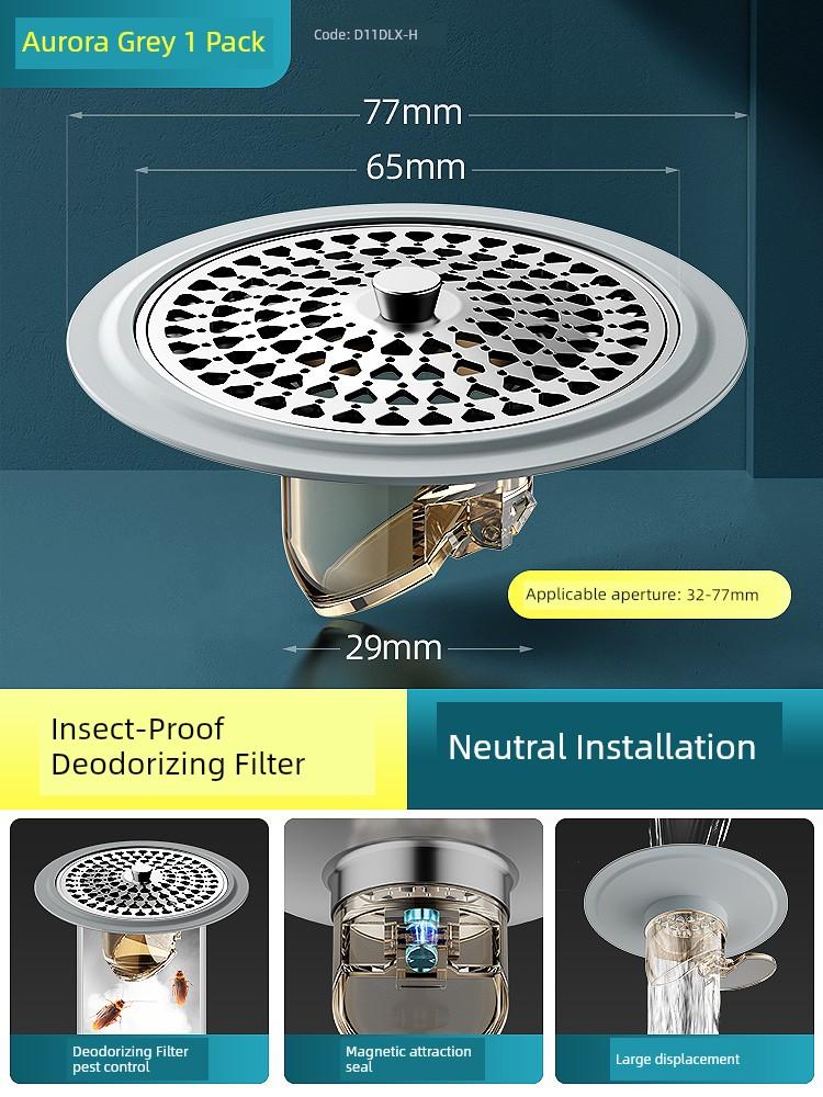 Floor Drain Deodorizer Universal for Bathrooms, Anti-Insect Sewer Anti-Odor Device, Anti-Odor Sealing Cover Filter Net