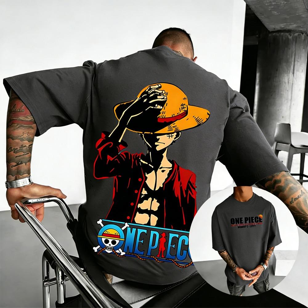 Plus Size One Piece Anime Printed Men and Women Tshirt Casual Parent Child Top Fashion Harajuku Style Y2K Summer Street Wear