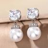 Simple Stylish Simulated Pearl Earrings with Cubic Zirconia Fashionable Women Silver Color Luxury Trendy Jewelry