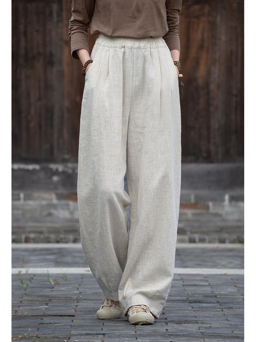 

Женские приталенные брюки прямого кроя из хлопка и льна - Рами с пескоструйной обработкой, повседневные, коллекция весна/лето 2025 One Size