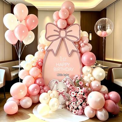 Rosa Schleifenballon & KT-Platten-Set für Baby-Geburtstagsparty-Dekorationen