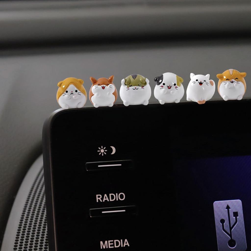 Set of 6 Mini Resin Hamsters Cute Car Accessories for Men Women, Funny Car Interior Ornaments for Car Rearview Mirror Dashboard Decorations