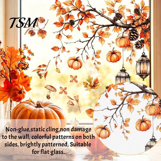 Autumn Pastoral Theme Window Art Static Sticker with Cute Animals & Maple Leaves, Removable Harvest Decals of Forest Festival Clings, Waterproof