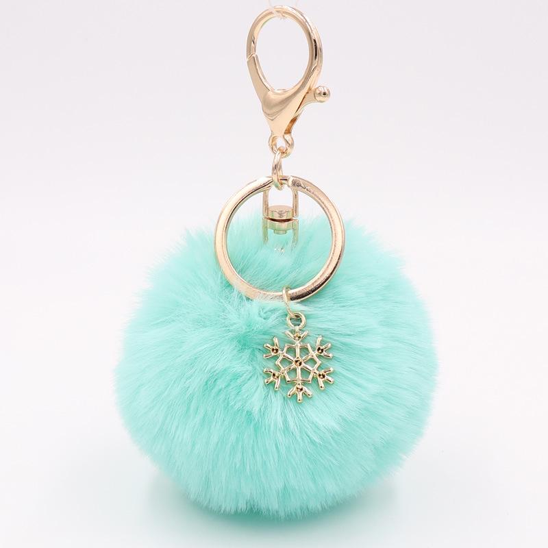 WTEMPO 1PC Christmas Snowflake Plush Keychain Metal Snowflake Christmas Plush Ball Pendant Creative DIY Bag Keychain Holiday Gifts