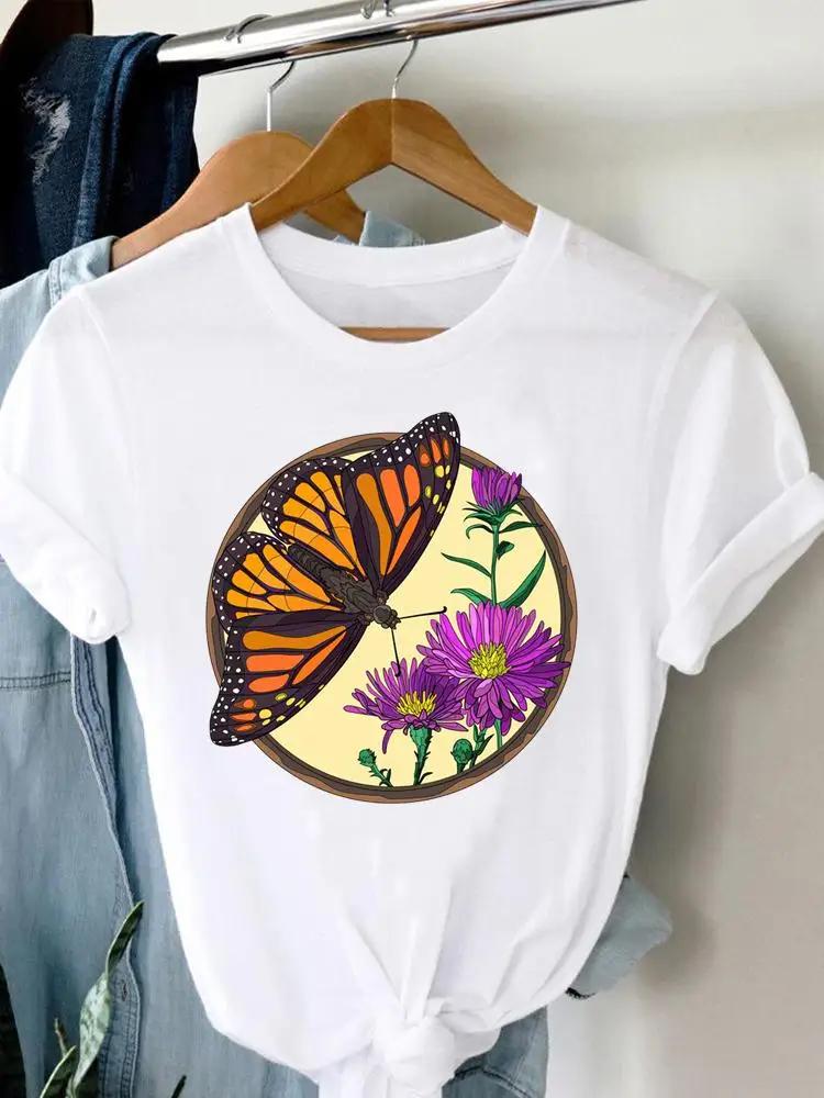 Women's T-shirt Summer Printed Short Sleeve Clothing Graphic with Feather Painting Bird Clothing Fashionable Women's Top