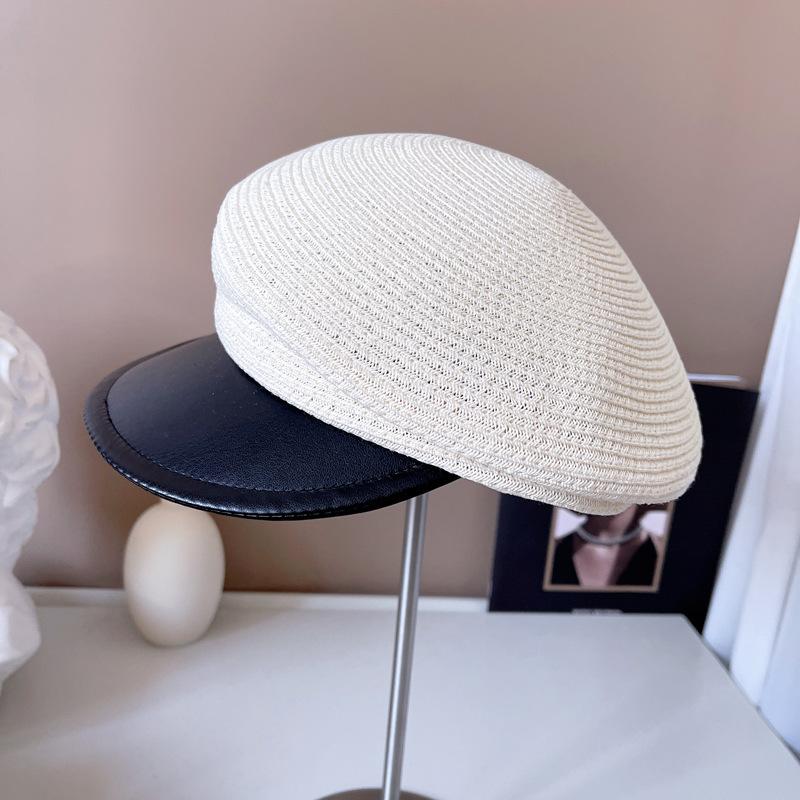 Japon yıldızı aynı kapaklı kadın moda düzensiz güneş koruyucu hasır şapka gazeteci şapkası rahat şövalye şapkası