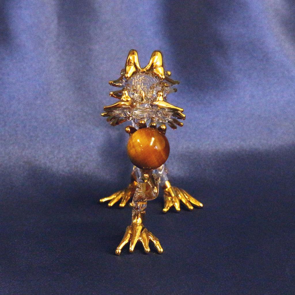 Fourcart Handmade Glass Natural Stone Tiger Eye Dragon, Small, Set of 3