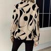 Women's V Neck Long Sleeve Loose Fit Blouse Abstract Pattern Casual Shirt