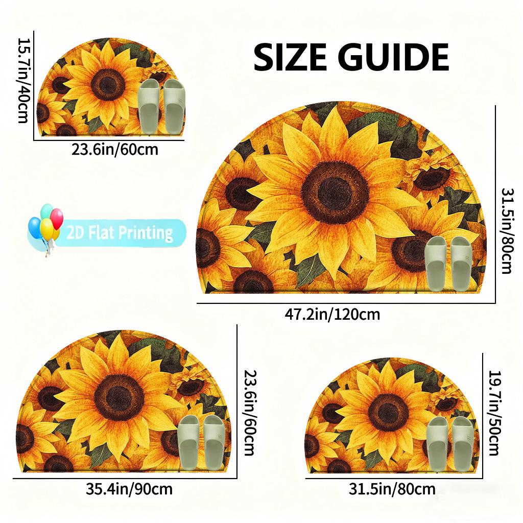 1Pcs Summer Sunflower Semi Circle Welcome Doormat Non-Slip for Outdoor Patio Porch Kitchen Bathroom Entryway Floor Mat
