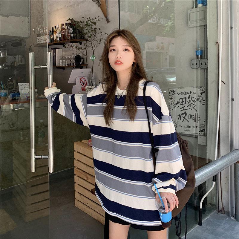 Women's Trendy Loose Striped Long Sleeved T Shirt