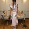 French court style, slim fit, showing figure temperament, V-neck lace splicing hip-wrapped fishtail skirt, celebrity high-end satin skirt