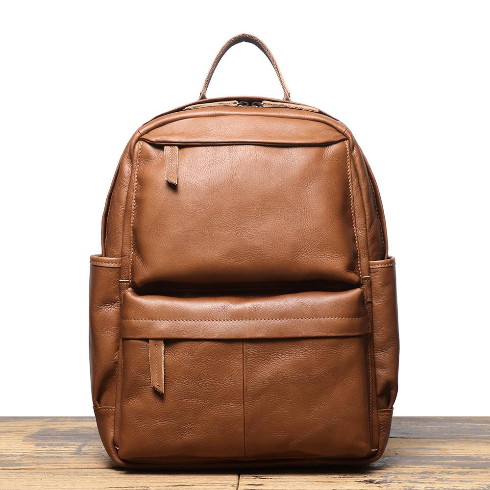 Men S Genuine Leather Backpack, First-Layer Cowhide Leisure Travel Backpack, Large-Capacity Computer Bag, Retro Men S Bag. коричневый